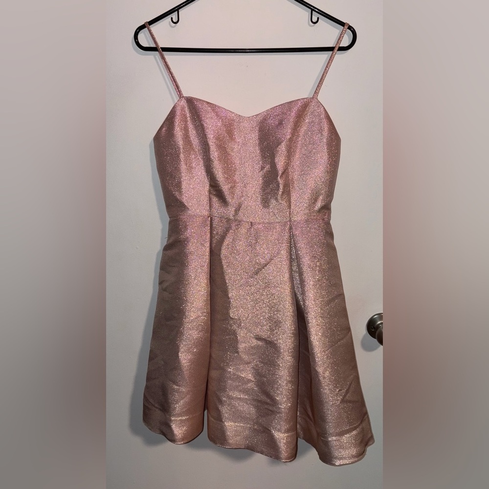 NWT Avec Les Filles Shimmering Rose Gold Pleated Fit & Flare Dress size 4